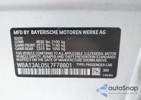 2020 BMW M235I Gran Coupe xDrive z USA, uszkodzony, nr VIN WBA13AL05L7F78801